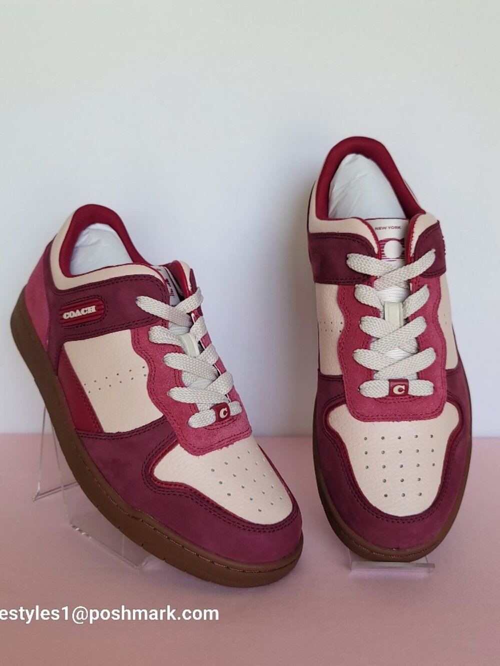 COACH Low Top Leather and Suede Sneakers C201- Pink color- Women’s US Size 9B ⭐
